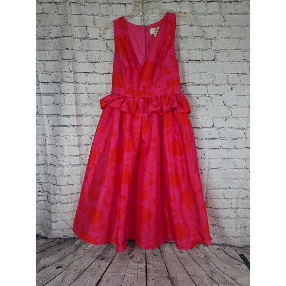 Kate Spade Women's Size 8 Classic Rose Peplum Midi Dress NWT